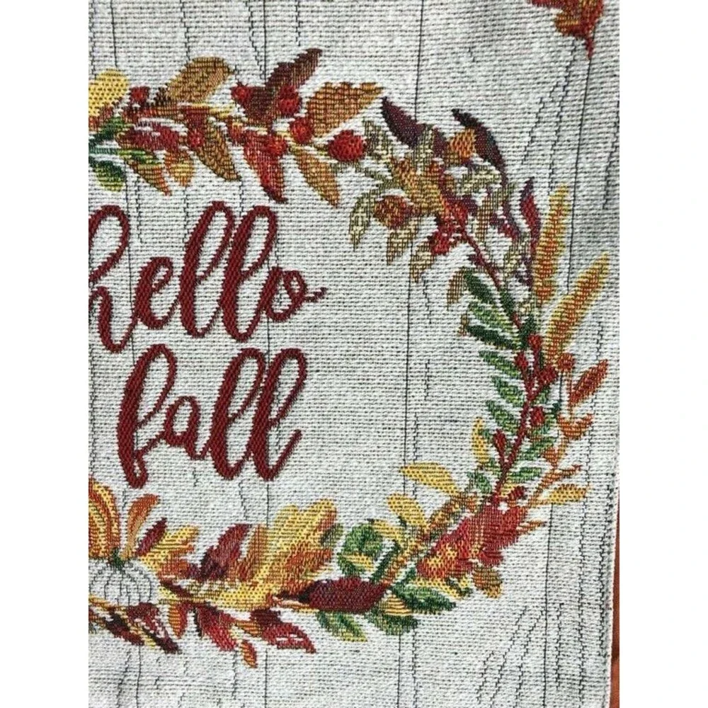 Thanksgiving Table Runner Hello Fall Wreath Tapestry Harvest Fall Colors 13x72